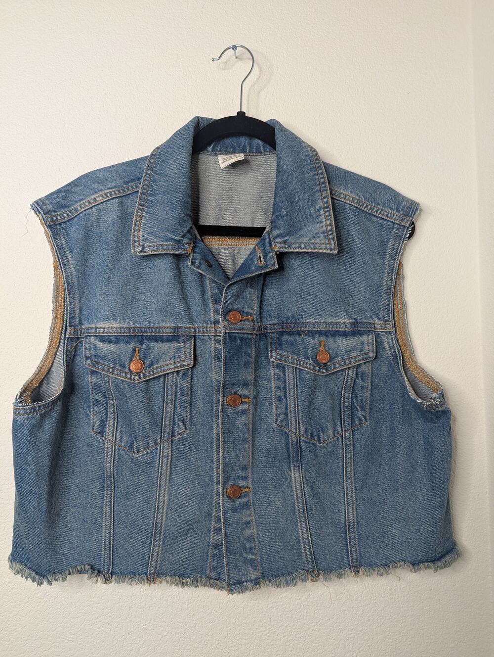 Victoria's Secret Women's Denim Cutoff Trucker Vest M Raw Edge Biker Grunge Punk